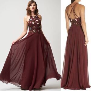 Jenny Yoo Sophie Embroidered Luxe Chiffon Gown size 10 Hibiscus